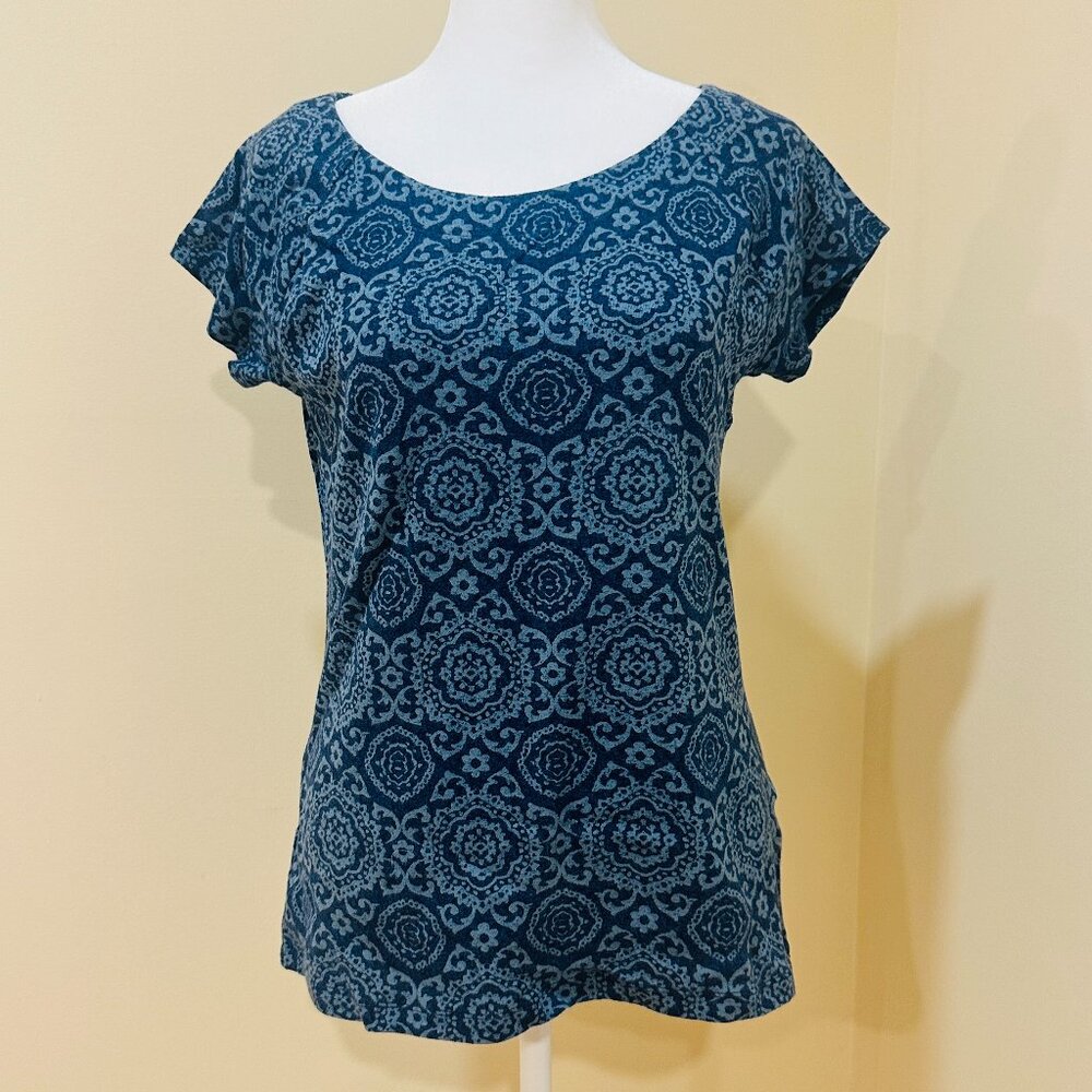 Lauren Ralph Lauren Women’s Blue Medallion Print Short Sleeve Top Size L Cotton